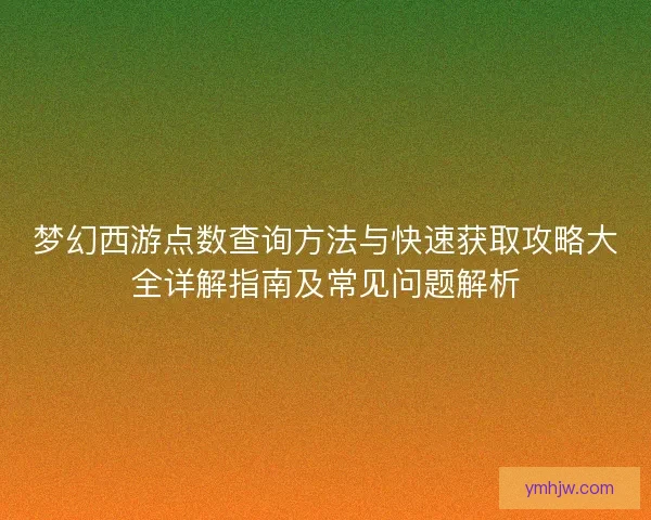 梦幻西游点数查询方法与快速获取攻略大全详解指南及常见问题解析
